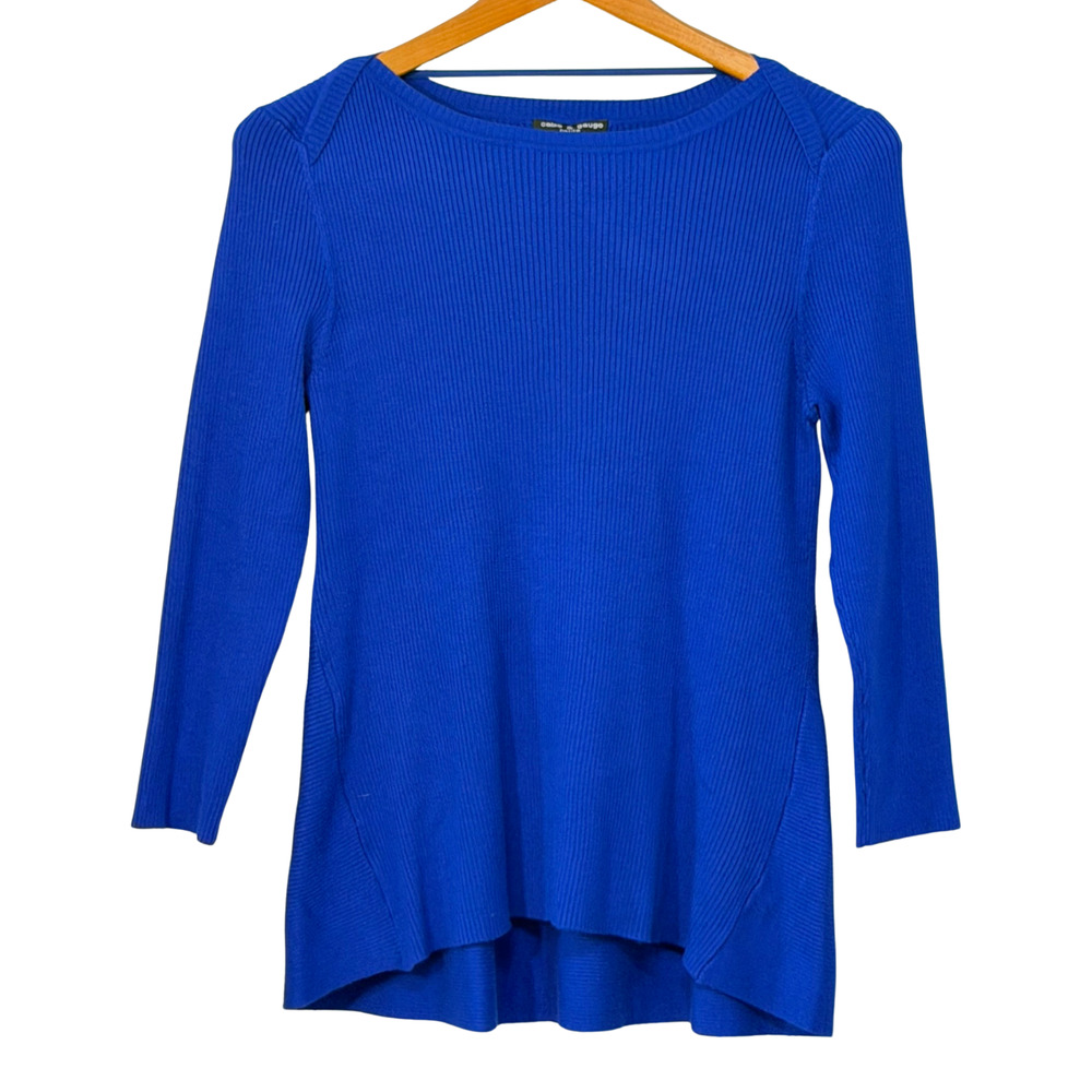 Cable & Gauge Sz PL Raglan Sleeve Rib‑Knit Pullover Sweater Hi-Low Hem Blue NWT